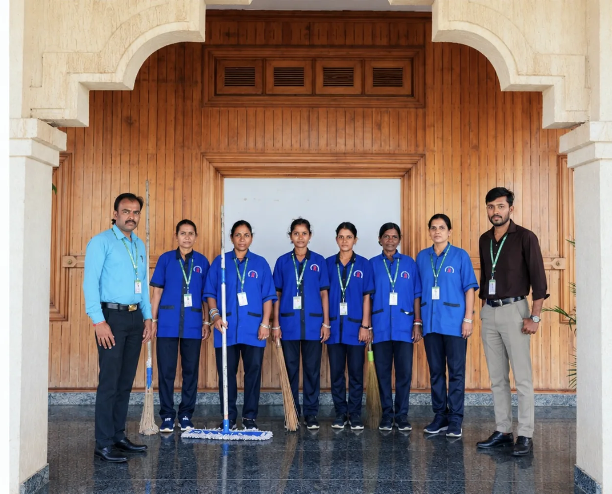 Supercare supervisors and uniformed team assembled at a client entrance in Bhopal for access-control duties